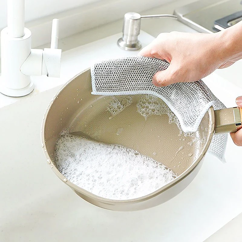 Mesh Cleaning Cloth Metal Wire Universal Sink Faucet Tea Stain Rag Microwave Gas Stove Dishwashing Scouring Pad Kitchen Towel