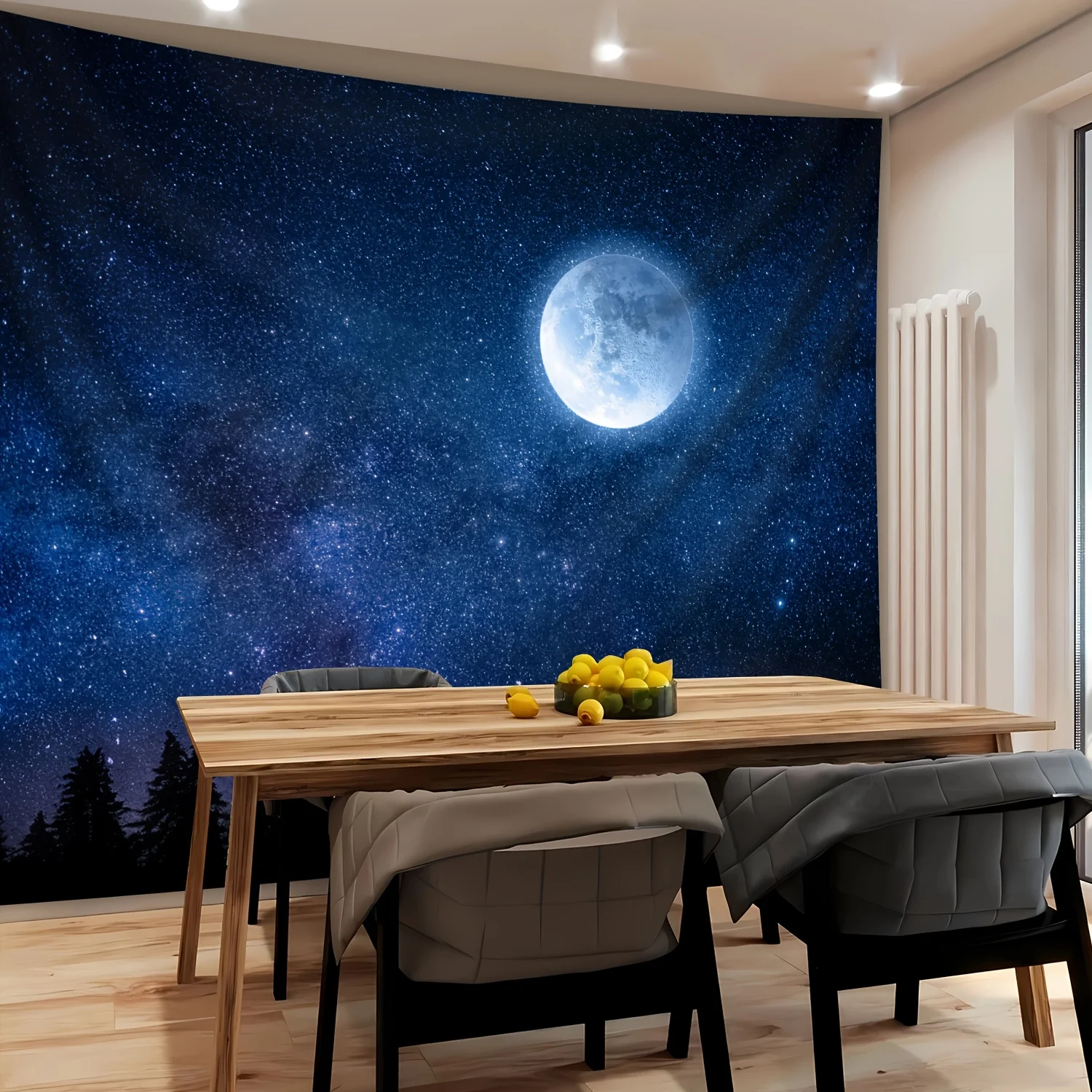 Tapiz de cielo nocturno ultragrande con luz de luna para colgar en la pared, escena de noche estrellada con luna llena, perfecto para sala de estar y dormitorio, 1 ud.