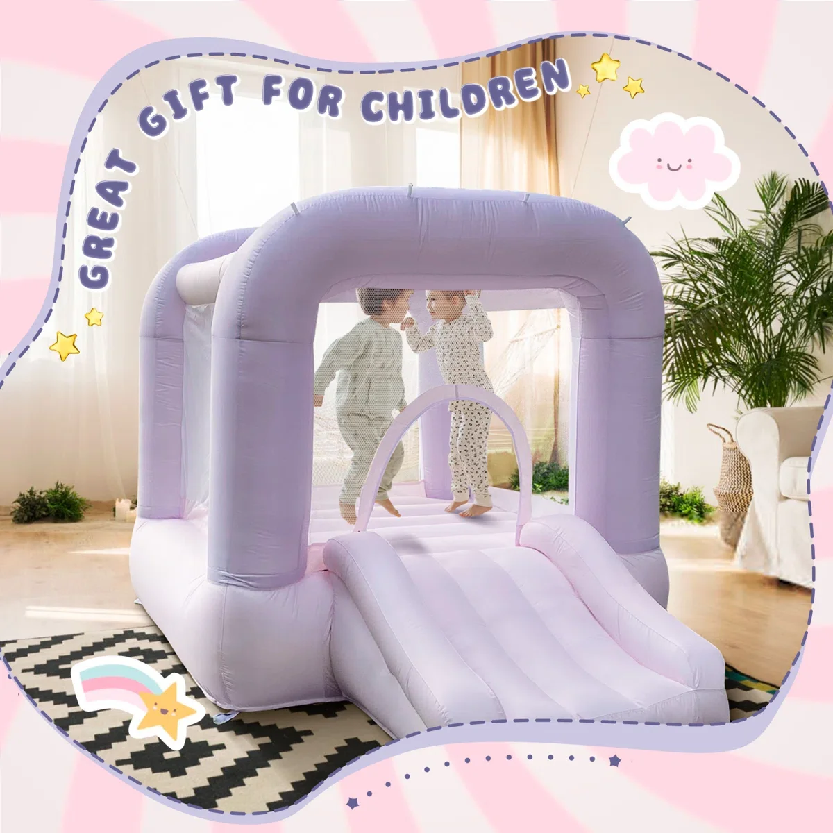 Maison de rebond rose avec souffleur, château gonflable avec toboggan pour fêtes intérieures/extérieures pour enfants/enfants en bas âge