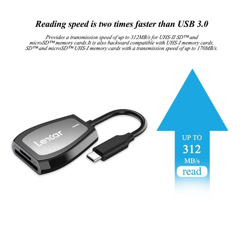 Original Lexar Professional RW470 USB3.2 Gen1 Typ C Kartenleser Dual Slot Reader Unterstützung Micro SD Karte SD Karte Lesen Max 312 MB/s – Detail 4