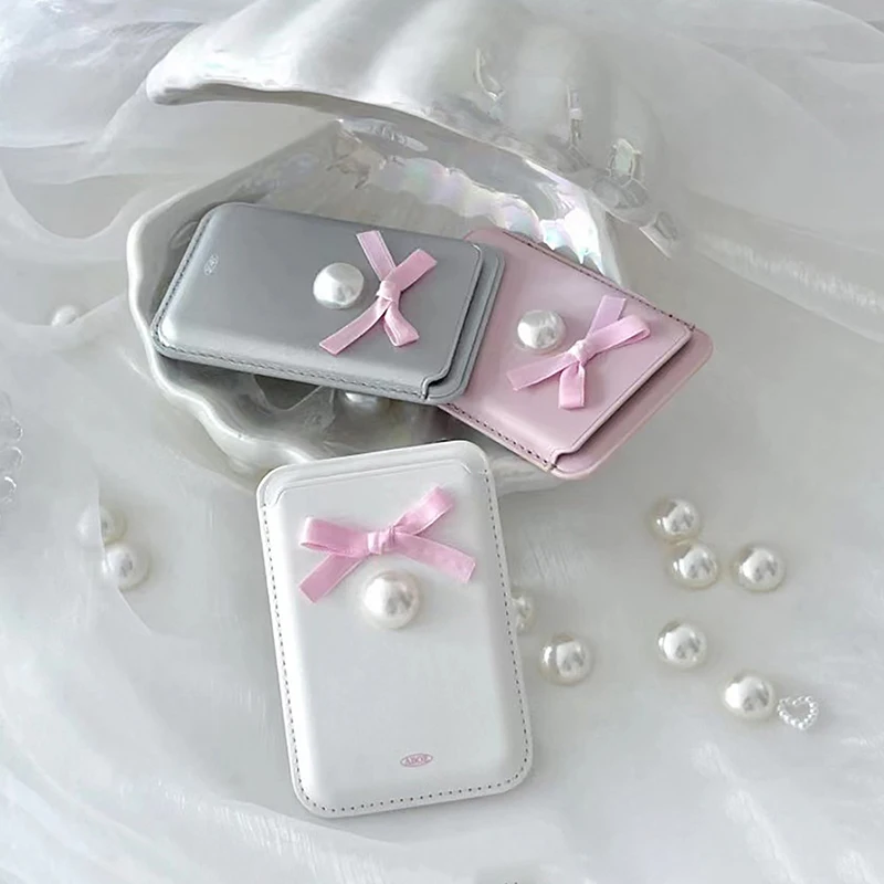 INS coreano lindo arco para Magsafe tarjeta magnética Clip funda de teléfono para iPhone 15 Pro Max cartera magnética tarjetero accesorios de teléfono