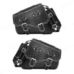 Universal Motorcycle Crocodile Buckle Look Leather Storage Tool Pouch Saddle Luggage Bags for Harley Sportster Iron 883 - XL883N