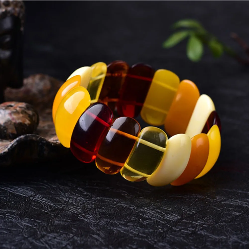 Natural Amber Gold Amber Flower Amber  Buddha Beads Single Ring Bracelet Baltic Sea Beeswax Bracelet for Men and Women Gifts