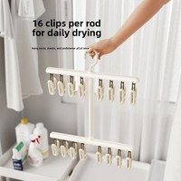 Portable Socks Drying Rack Detachable Windproof Rotatable Hook Hanger 16 Clips Non-Slip Clothes Drying Rack with Clips