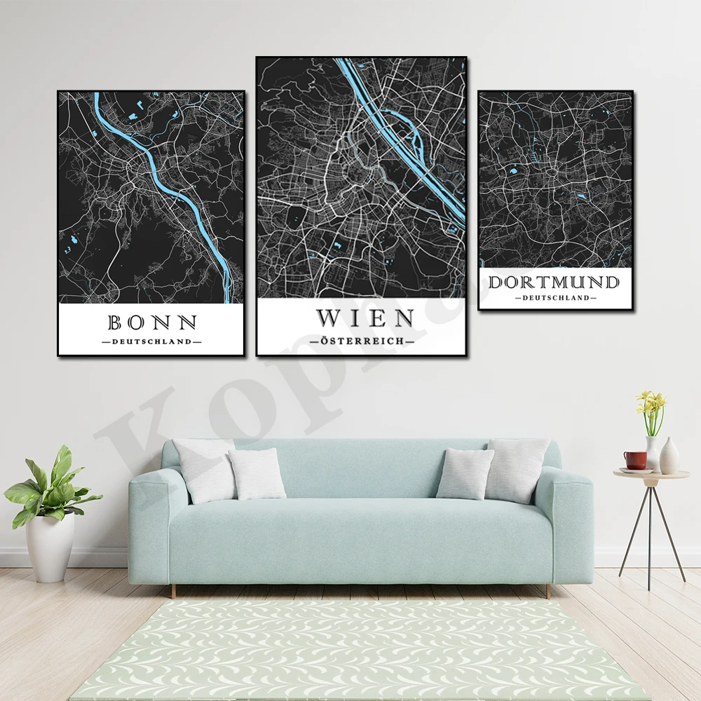 Paris Münster Vienna Dortmund Bonn Nuremberg Cologne Hannover City Map Home Wall Decor Poster