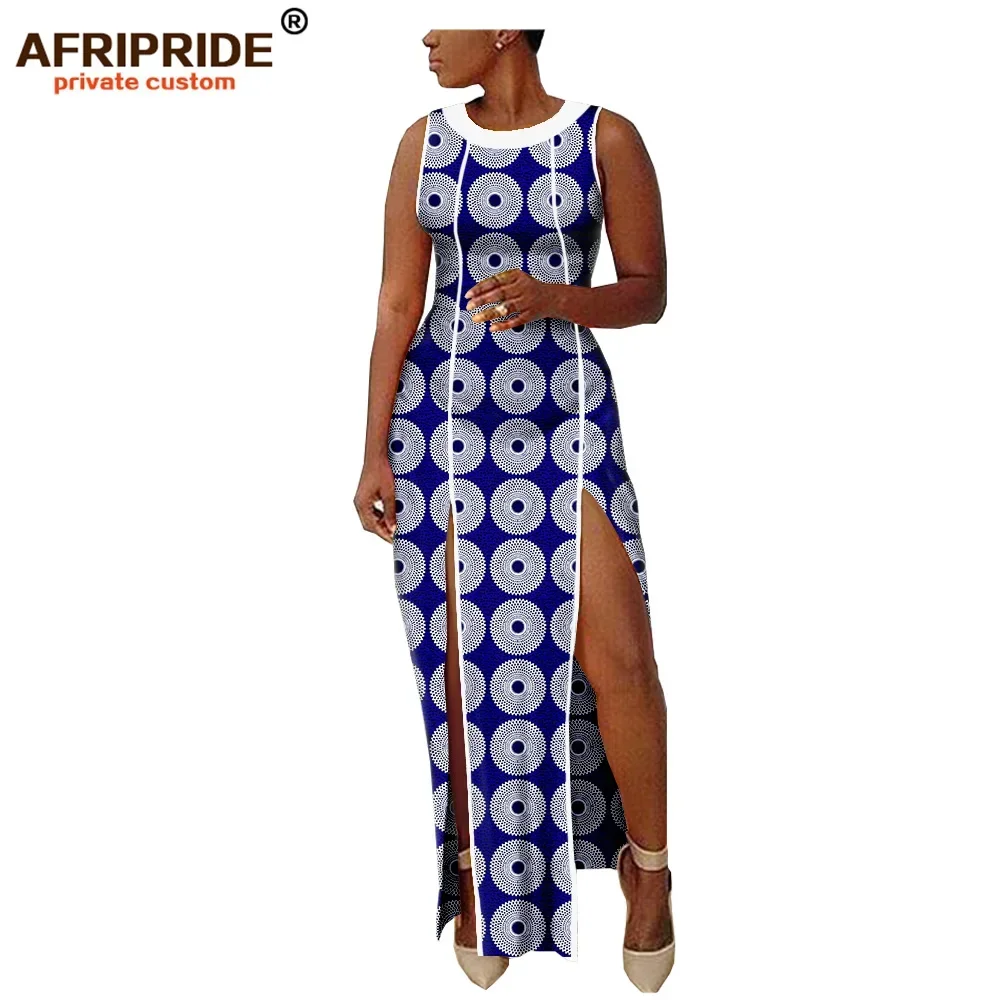 

African Dresses for Women O-Neck Sleeveless Maxi Dress Pure Cotton Ankara Clothes Dashiki Outfits Print Wear Wax Attire A1825102