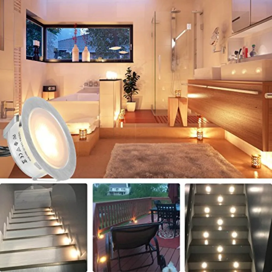 Recessed LED Deck Lights Kits 6 Pack, Upgrade Version Deck Lighting Waterproof IP67, Low Voltage LED Lights for Garden, Steps,