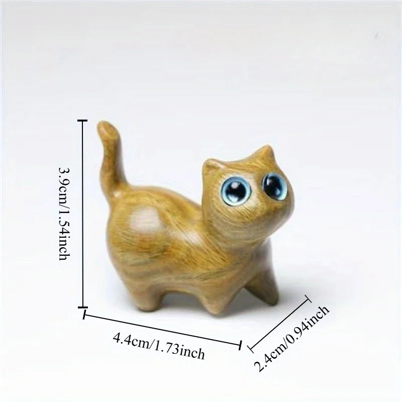 Lucky Cat Sandalwood Wealthy Cat/Walking Cat/Faceless Cat/Elegant Cute Curious Cat Desktop Ornament Carved Cat Creative Gifts