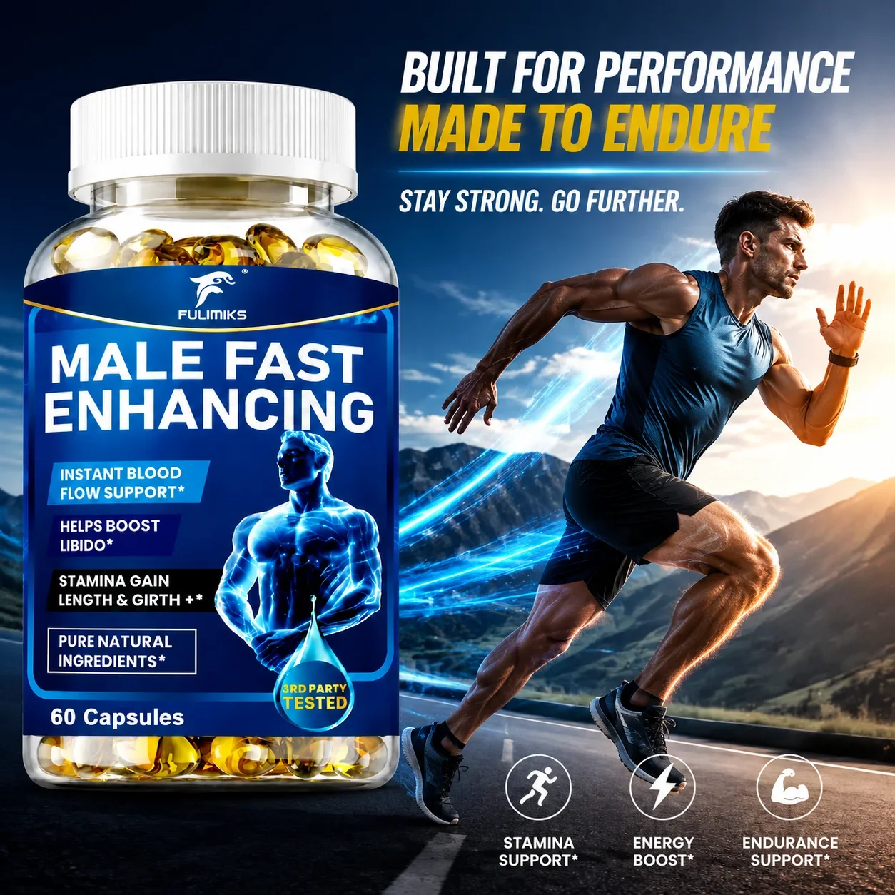 Male Fast Enhancing Capsules, with Epimedium, Support Blood Circulation & Reproductive, Libido Health, Fatigue, Energy, Stamina