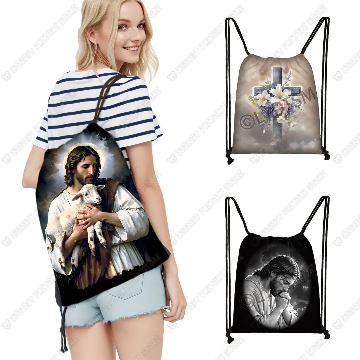 

Рюкзак с рисунком Иисуса для путешествий, винтажная религия, сумка на шнурке, христианская молитвенная благословение, сумка для книг, держатель для обуви