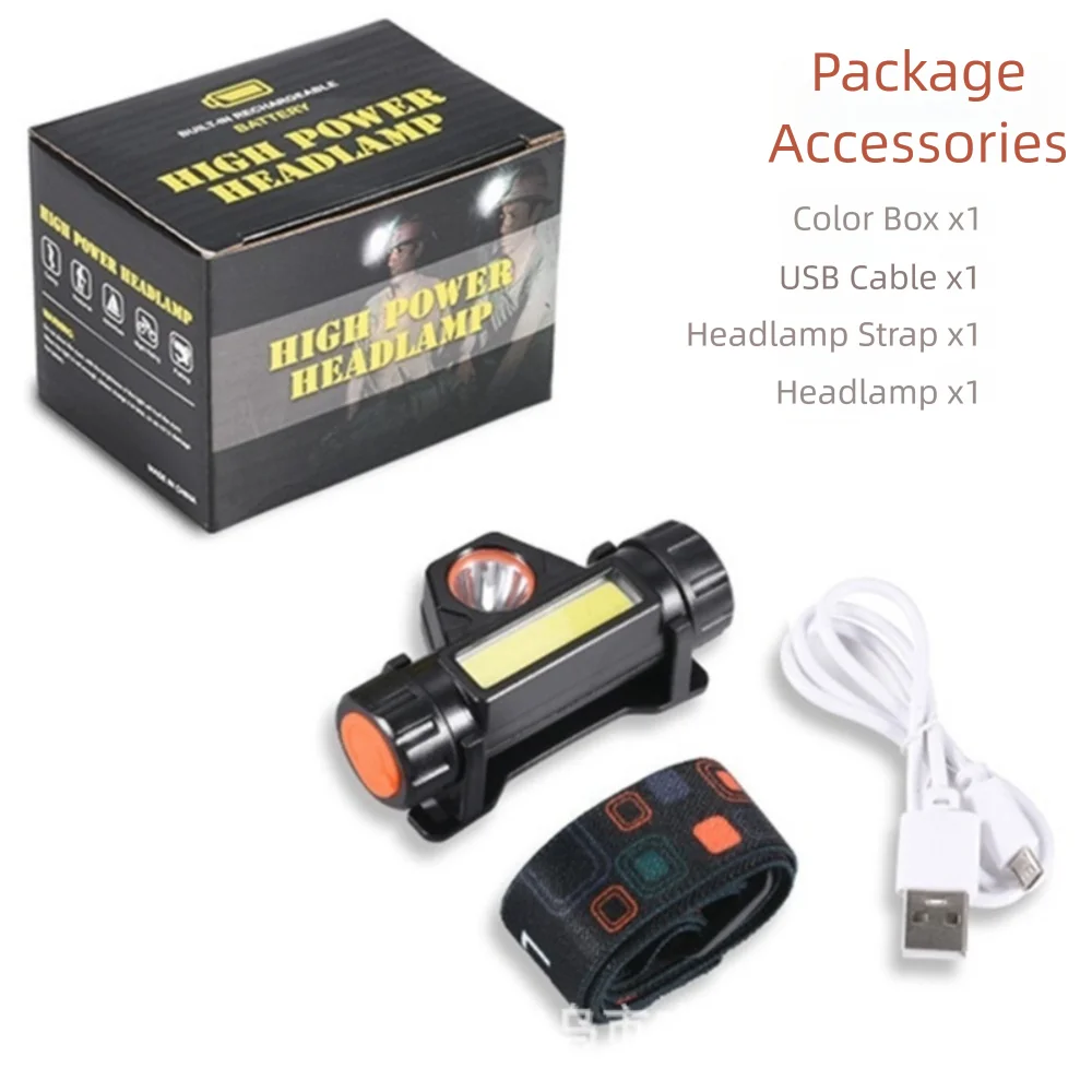 Portable Rechargeable LED Headlamp Super Bright Waterproof COB LED Headlamp Adjustable Powerful Light Head Torch Hiking
