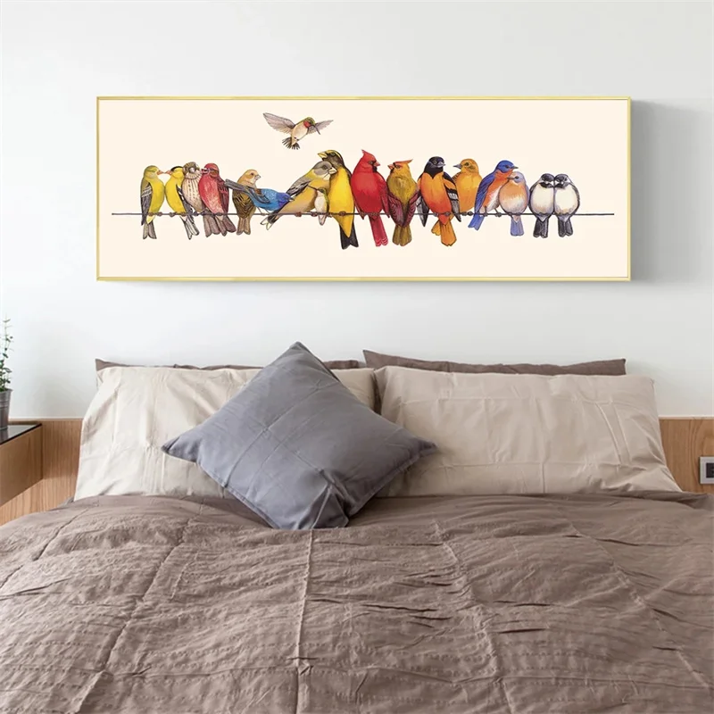 Morden Colorful Parrot Birds on Wire Canvas Print Painting Animal Wall Art Poster Nordic Picture Living Room Home Decoration