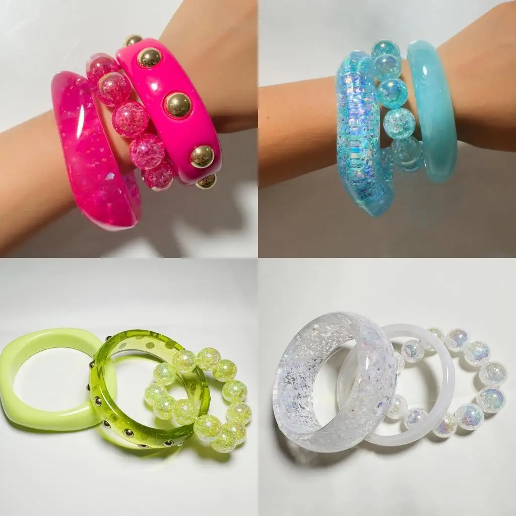 Pack Of 1 Set Colorful Glitter Stackable Bangle Glittering Bracelet Set Resin Plastic Lightweight Trendy Holiday Gift