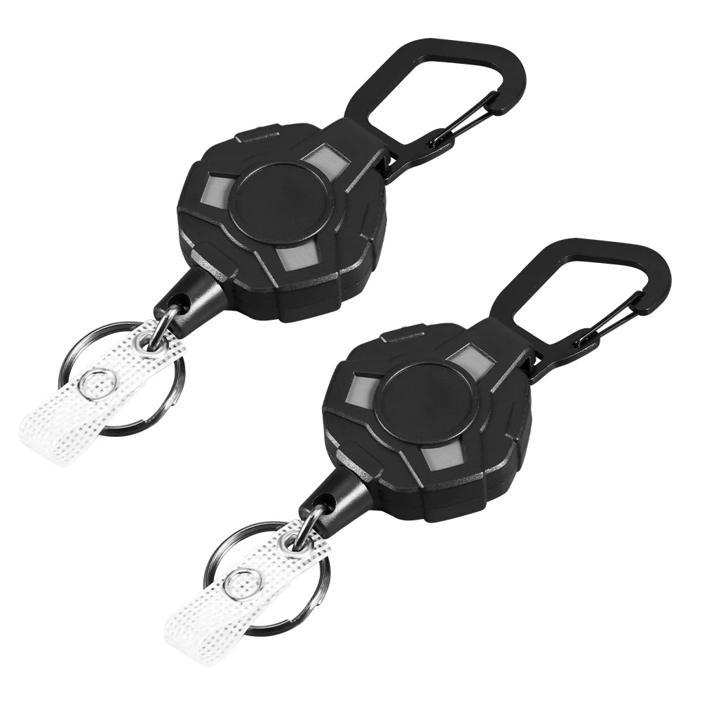 2pcs Carabiner Extendable Retractable Keychain Heavy Duty Belt With ID Holder Camping Hiking Multifunctional Flashlight