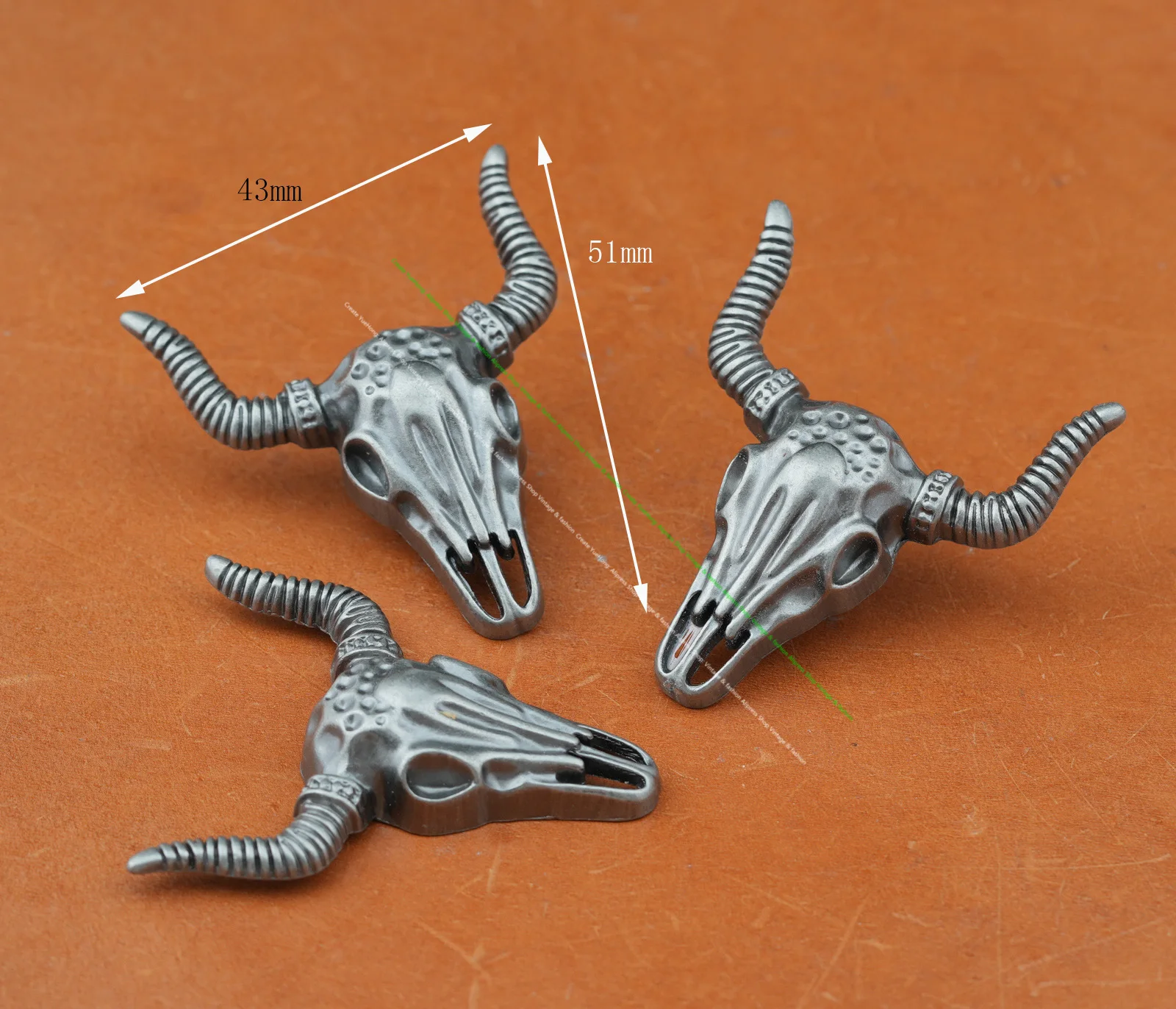 10x50*43mm Punk Biker Antik Silber Western Bull Head Longhorn Leder Craft Gürtel Zubehör Sattel Concho Knopf Schraube zurück – Detail 3