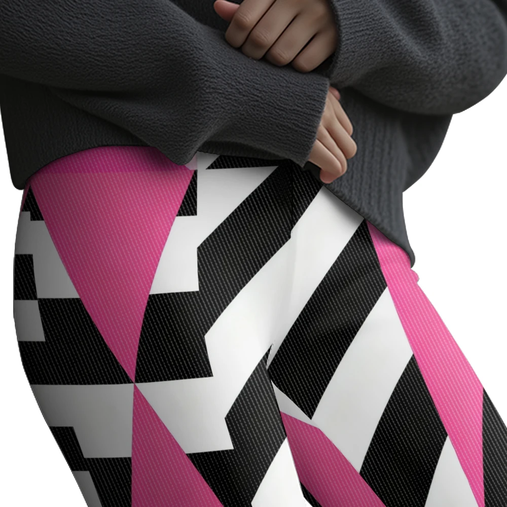 المرأة عالية الخصر نابضة بالحياة المرقعة مخطط طماق متعدد الألوان نمط هندسي بسط اليوغا السراويل لملابس النشطة العصرية #5