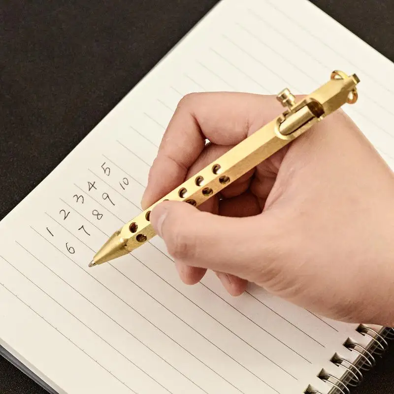Portable Retro Brass Bolt‑Action Ballpoint Pen, 1.0mm Medium Point, Smooth Writing Signature Pen for Daily Office Use