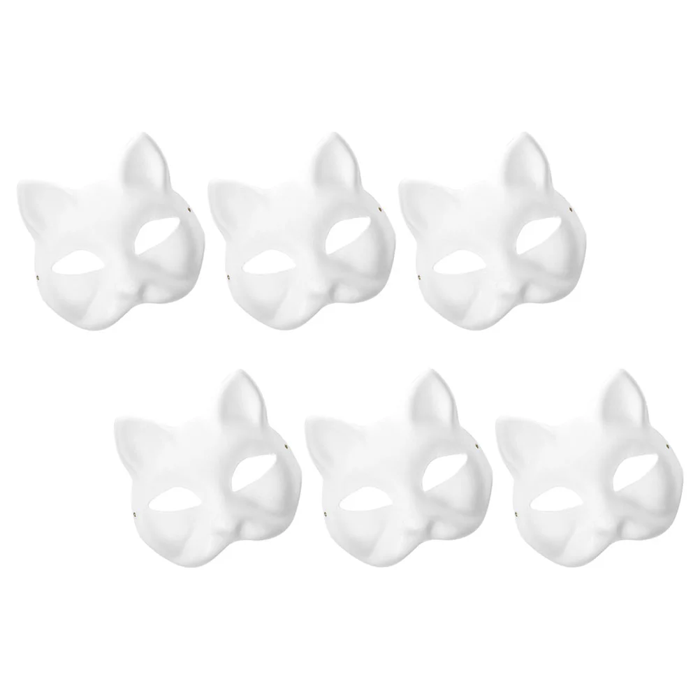 6 Pcs Blank Mask Party DIY Painting White Masks Prom Paper Stage Performance Props Makeup Accessories Animal cat