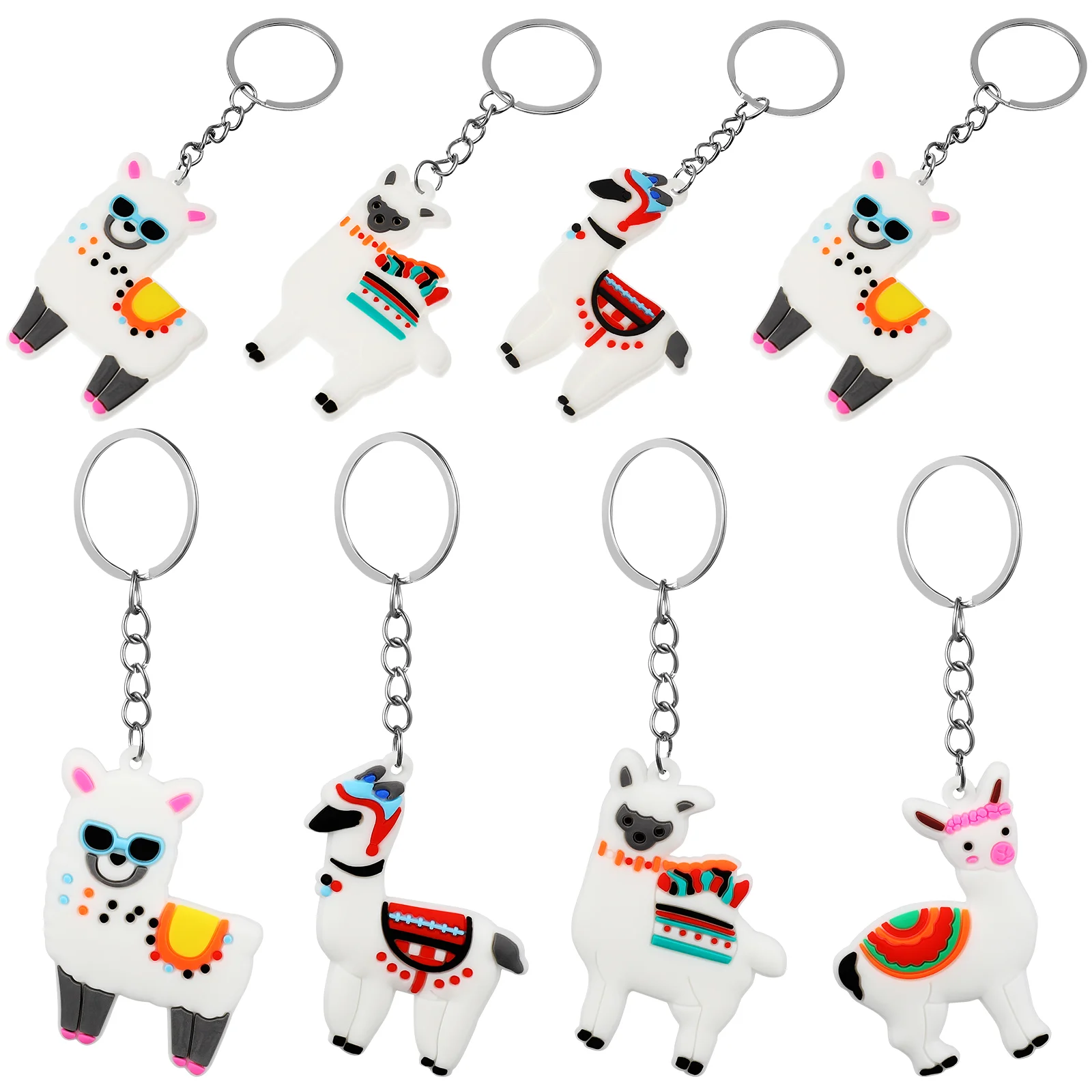 12 Pcs Alpaca Lover Gift Keychains with Ring Aesthetic for Keys Creative Rings Gifts Pendant Holders Backpacks Fob