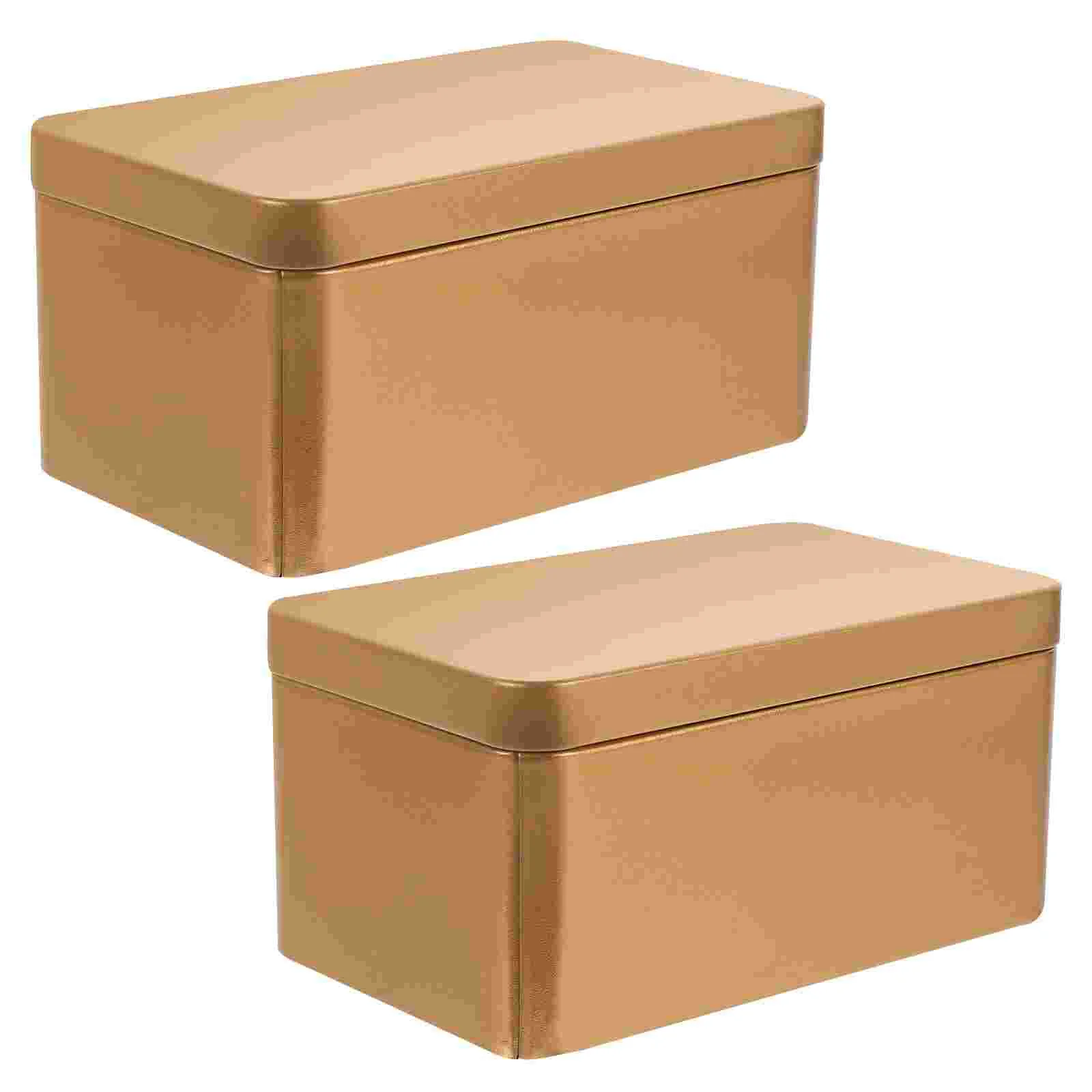 

2 Pcs Tea Bags Storage Box Food Containers with Lids Holder Canister Cake Golden Tinplate Man Peppermint Candy