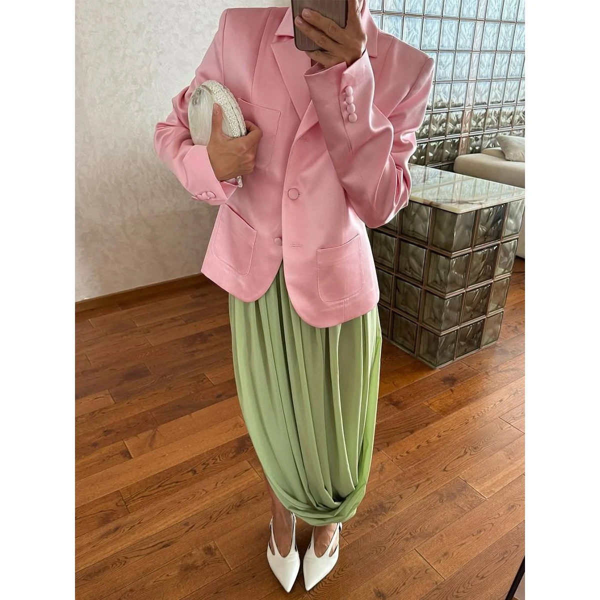 

Spring Summer 2026 New Style Tulle Skirt Drapey Pleated Street Style Tulip Split Half Length Skirt for Teens Casual Wear