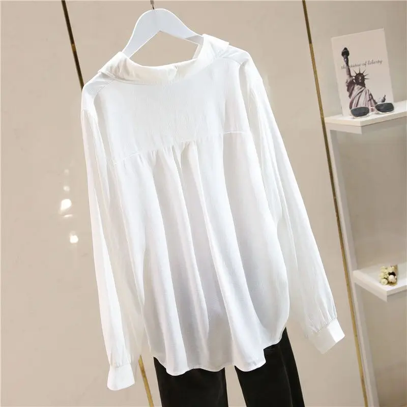 Women Fashion Solid Turn-down Collar Long Sleeve Blouses Summer Casual Loose All-match Cotton Linen Shirt Chic Button Tops