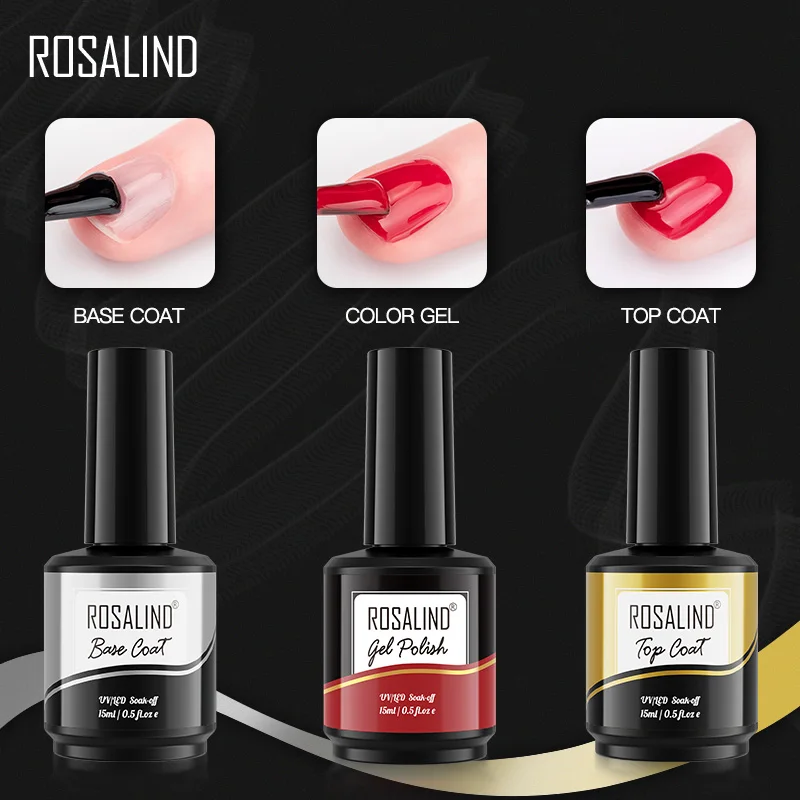 ROSALIND-esmalte de uñas semipermanente, barniz de Gel híbrido para manicura, Base superior, capa superior, diseño artístico, 46 colores, 15ml