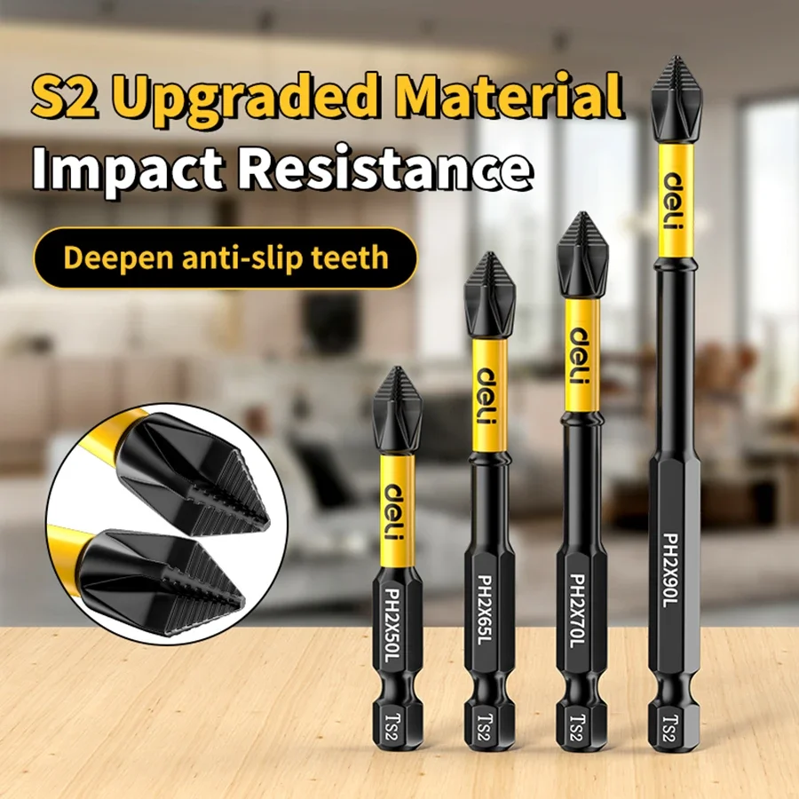 Deli PH2 Screwdriver Magnetic Batch Head Impact Strong Cross High Hardness 65/110/150mm Anti Non-slip WaterProof Tools