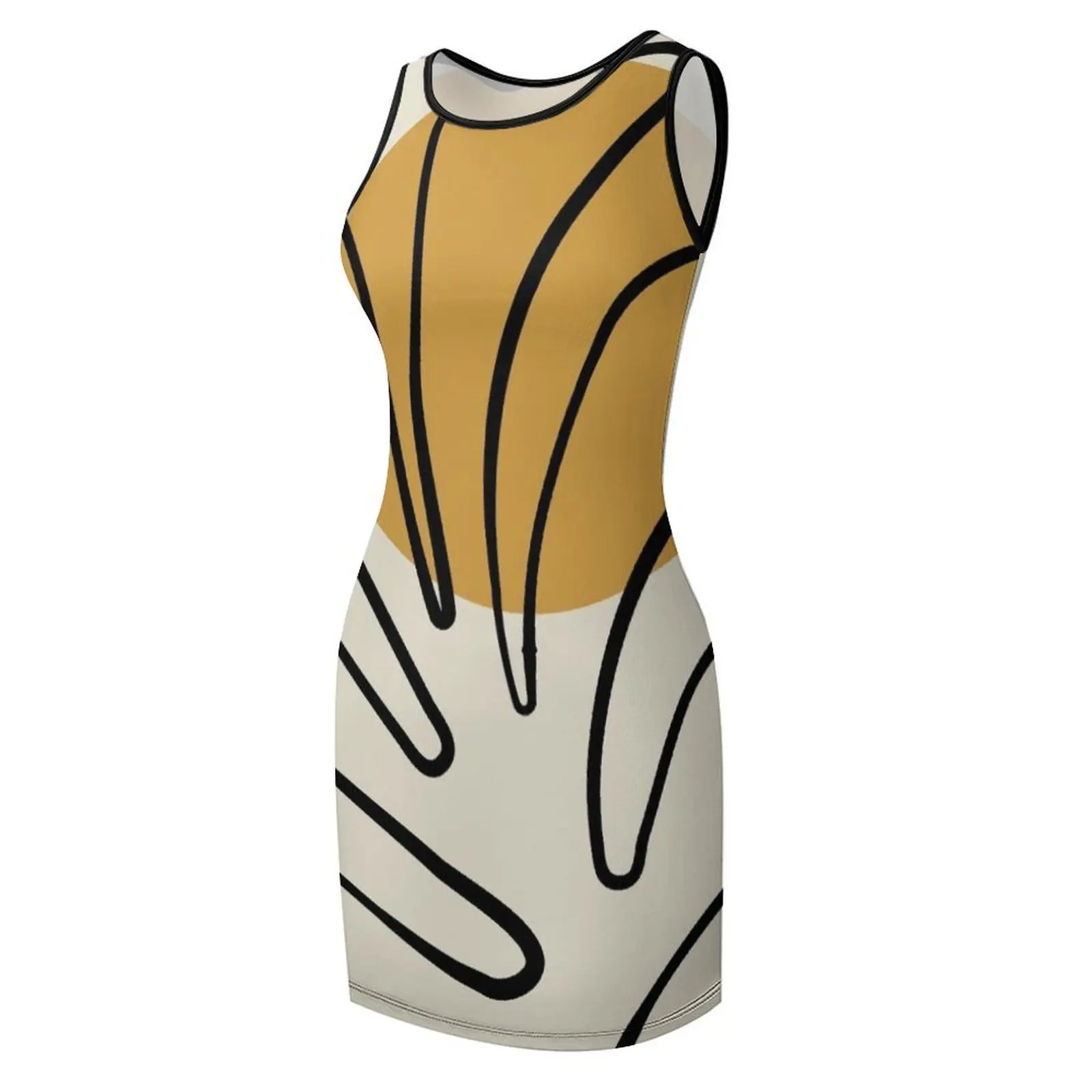 앙리 마티스 - 컷아웃 리소그래프 디자인 - 내 곡선은 미친 것이 아니다 민소매 원피스 여성용 우아한 여성 세트