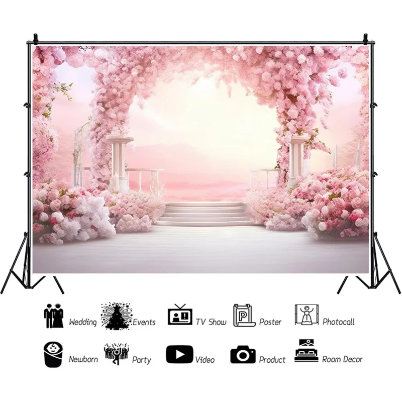 Romantic Fantasy Wedding Gate Bouquet Photography Backdrop Props Archway With Flowers Palace  Photo Studio Background HHL-02