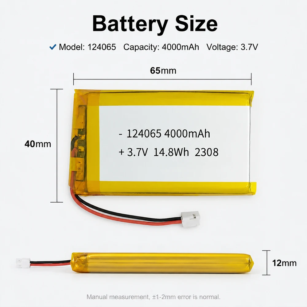 3.7V 4000mAh LiPo Battery 124065 Rechargeable Lithium Polymer Battery PCB Protection PH2.0 Plug for GPS Bluetooth Speaker