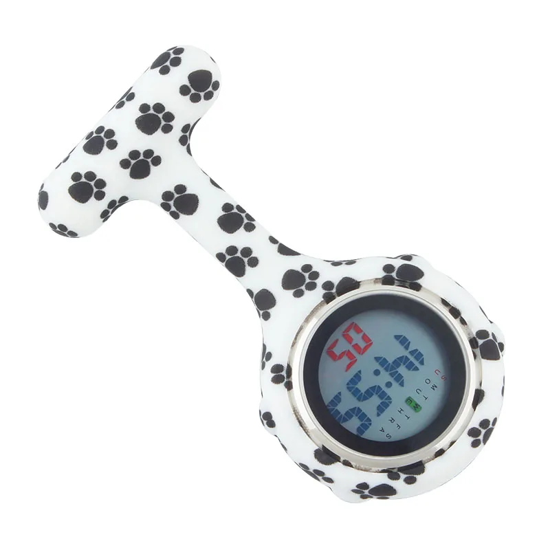 ALK Digital Silicone Nurse Watch 2020 Fob Pocket Watches Dog Paws Doctor Medical Hospital  Brooch Lapel Clock Brand Date Week