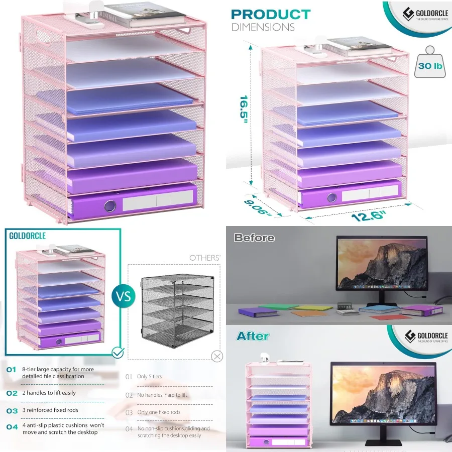 منظم صينية الحروف الورقية مكون من 8 طبقات مع مقابض شبكية وحامل ملفات المكتب ومنظمة تخزين للمنزل والمدرسة والفصول الدراسية والمكتب والمنتجعات الصحية #1