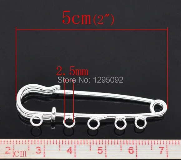 450Pcs Silver Plated Brooches 5 Holes Support de Broche Safety Pin DIY Jewelry Findings 5x1.5cm