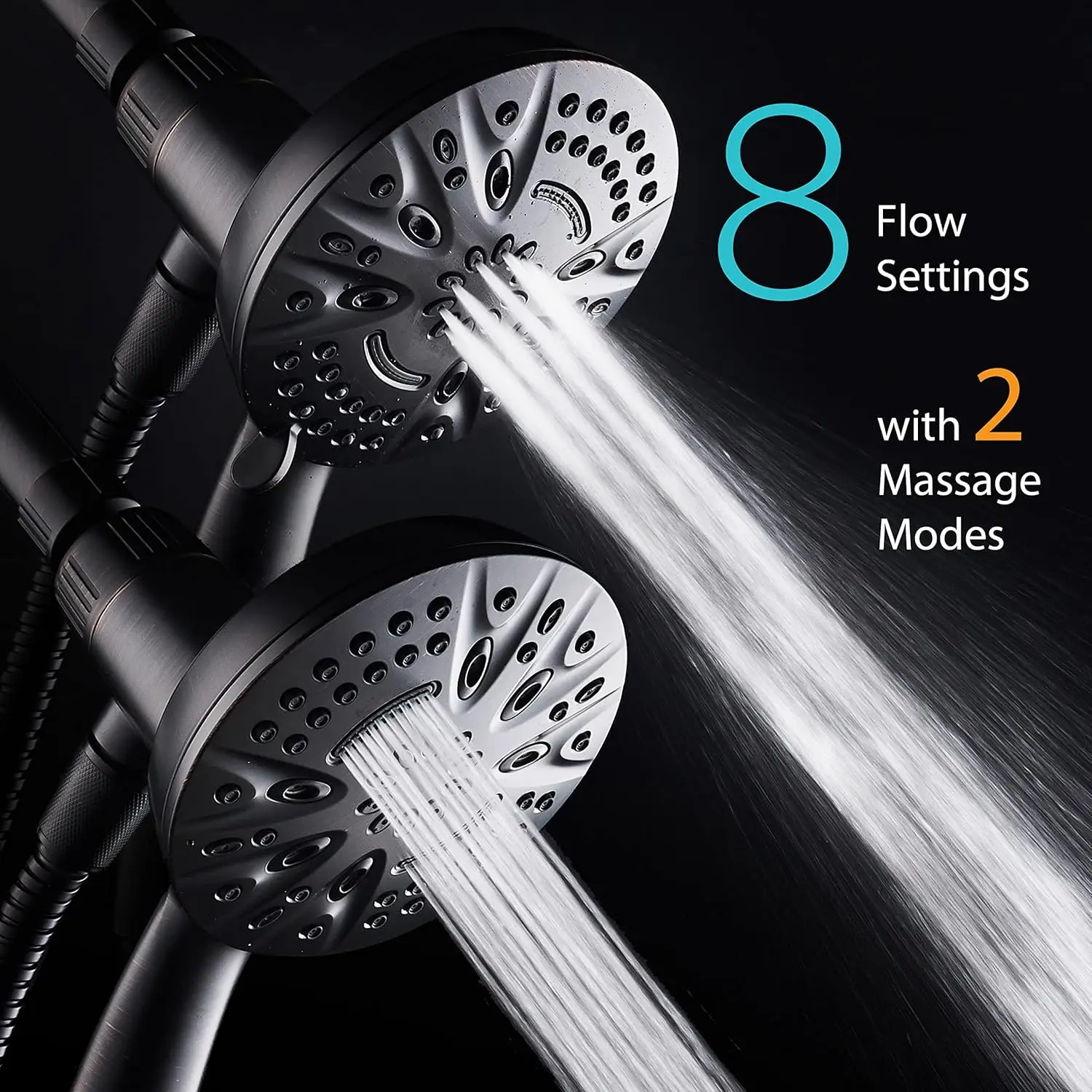 Soffione doccia con aggancio magnetico con 8 impostazioni, faccia da 5 pollici e tubo flessibile in acciaio inossidabile da 72 pollici