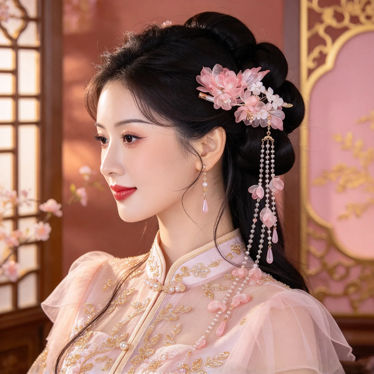 Bracelet Hand String Spot Pink Tulle Flower Tassel Hairpin Hanfu Travel Shooting Accessories Studio Bride Headdress Can Be Mixed