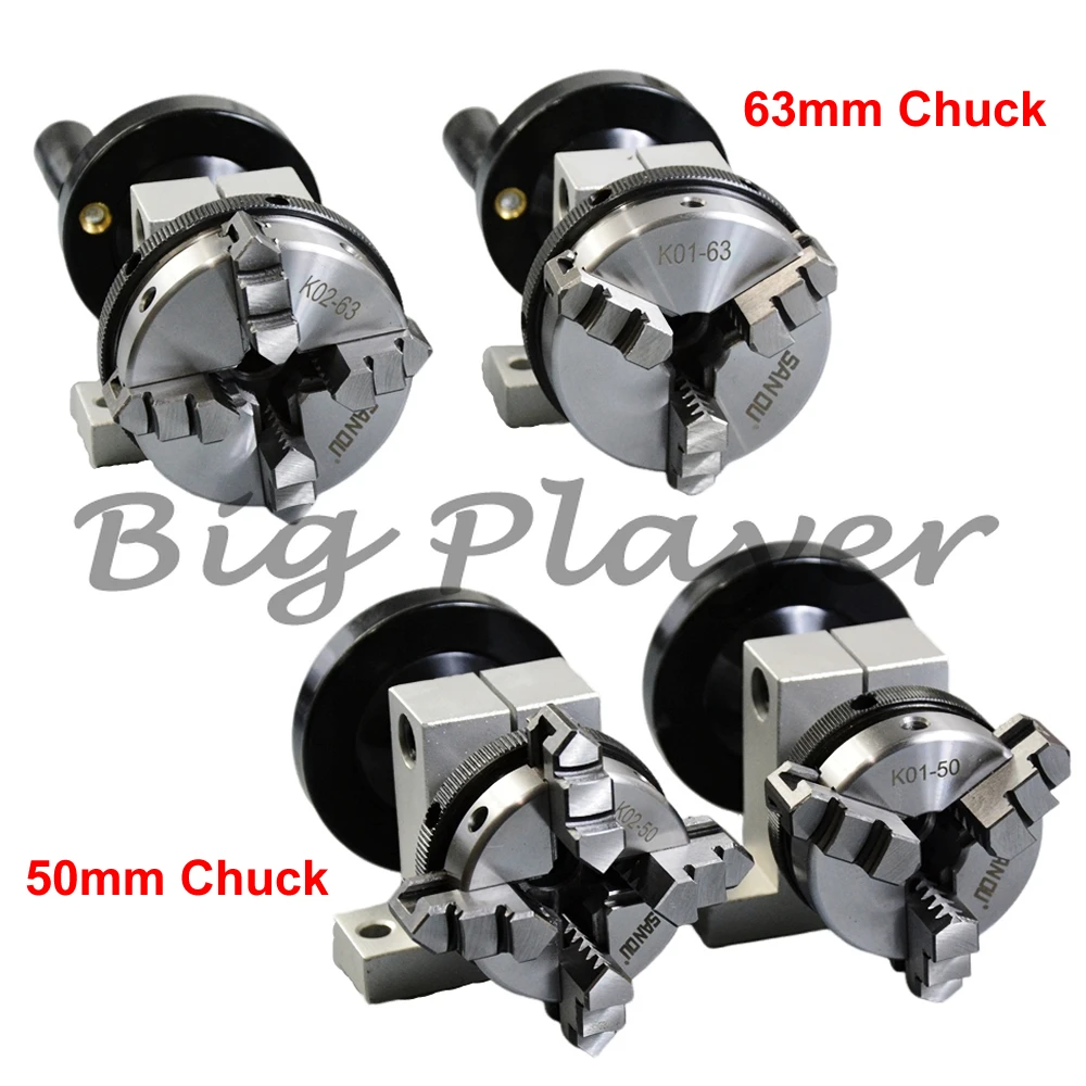 Manual Rotation Axis 3 4 Jaws Chuck - 50mm 63mm 35MM Center Height Metal Hand Crank for DIY Woodworking
