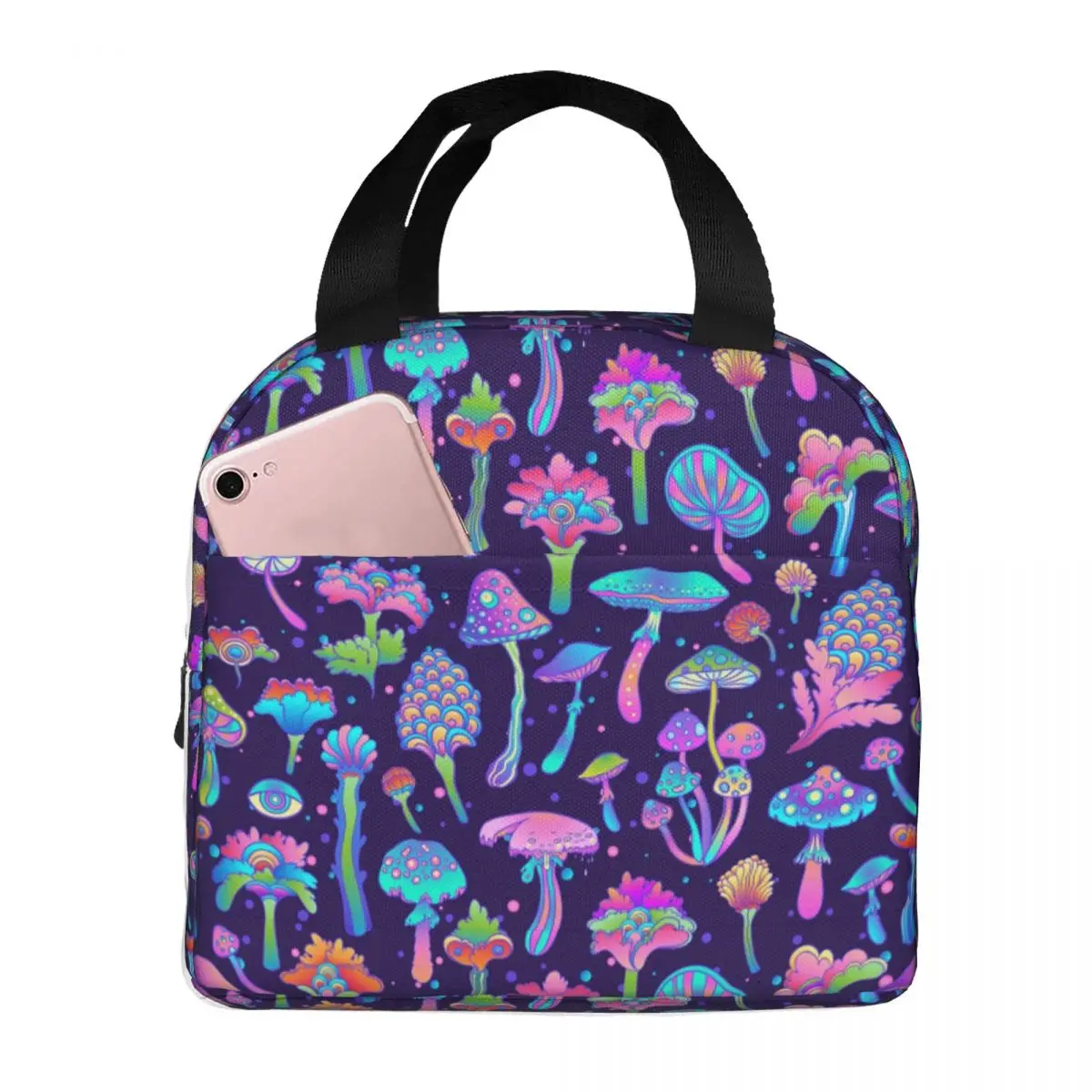 Psychedelic Magic Mushroom Trippy Hippie Insulated Lunch Bag for Women Waterproof Cooler Thermal Lunch Tote Beach Camping Travel