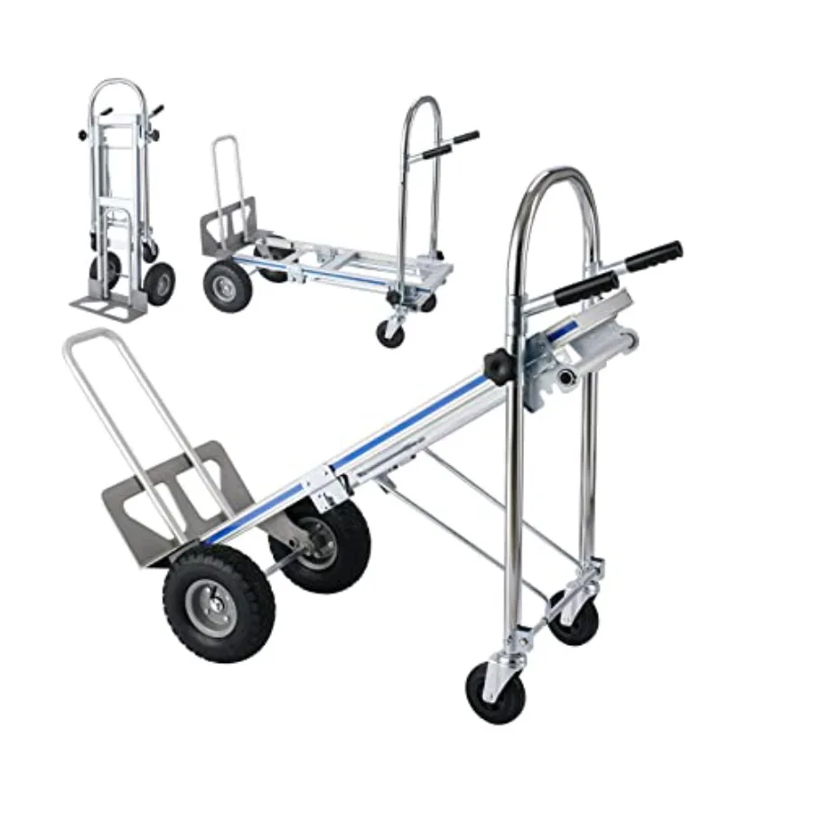 

Warehouse, factory, construction utility cart: heavy-duty aluminum, black, 3-in-1 convertible hand truck with 1000 lb platform/