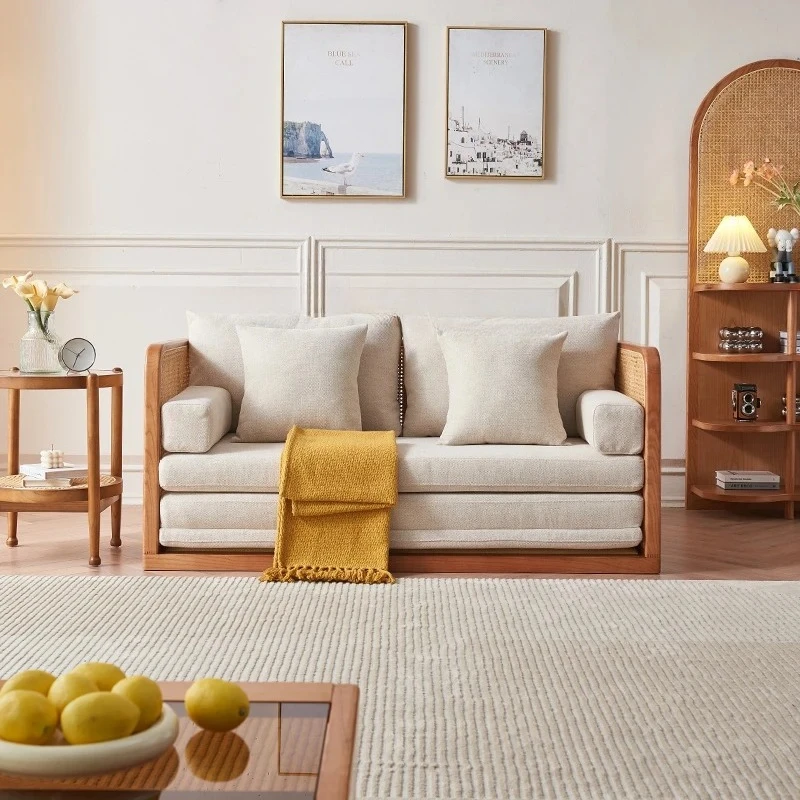 Zz أريكة الروطان سرير أريكة متعدد الوظائف غرفة المعيشة الخشبية الصلبة B & B سرير بسيط مزدوج قابل للطي #3