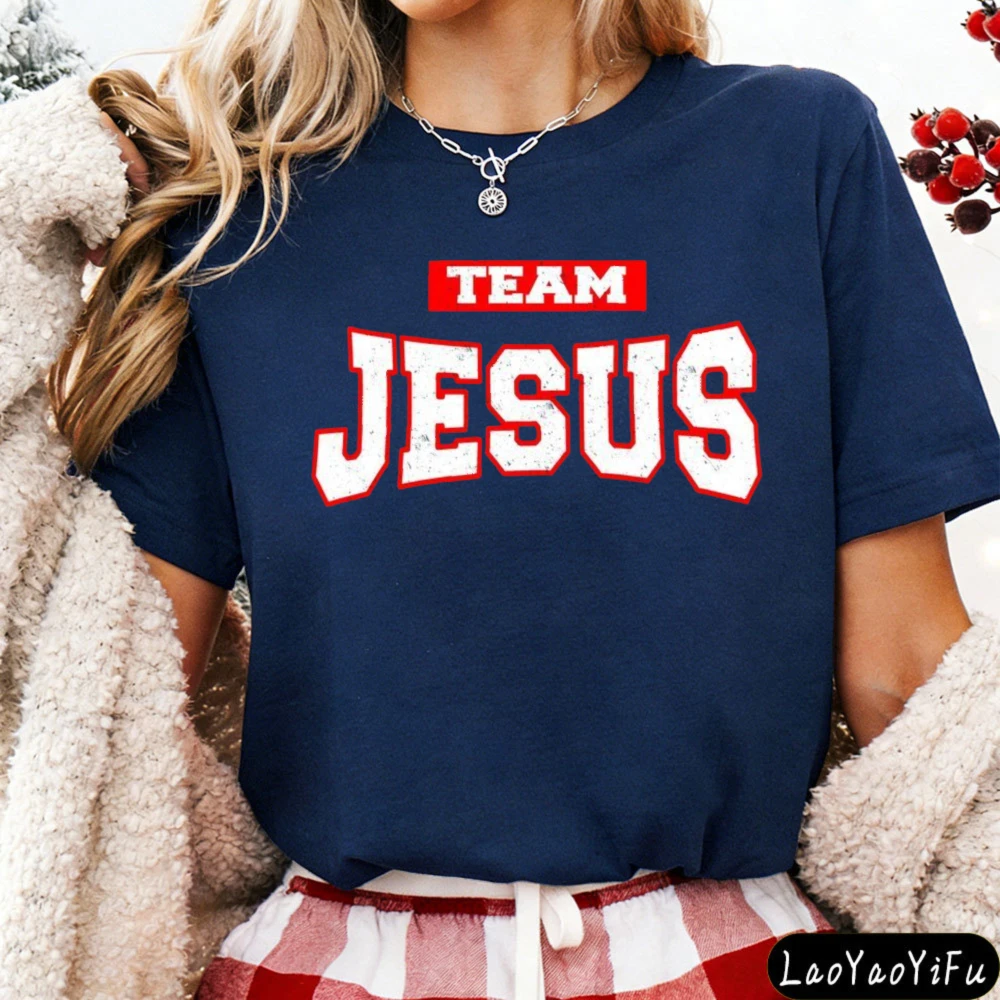 Vintage Team Jesus Funny Christian T-Shirt Christian Faith Unisex Clothing Men Women Fashion Casual Crewneck Cotton Tee Tops