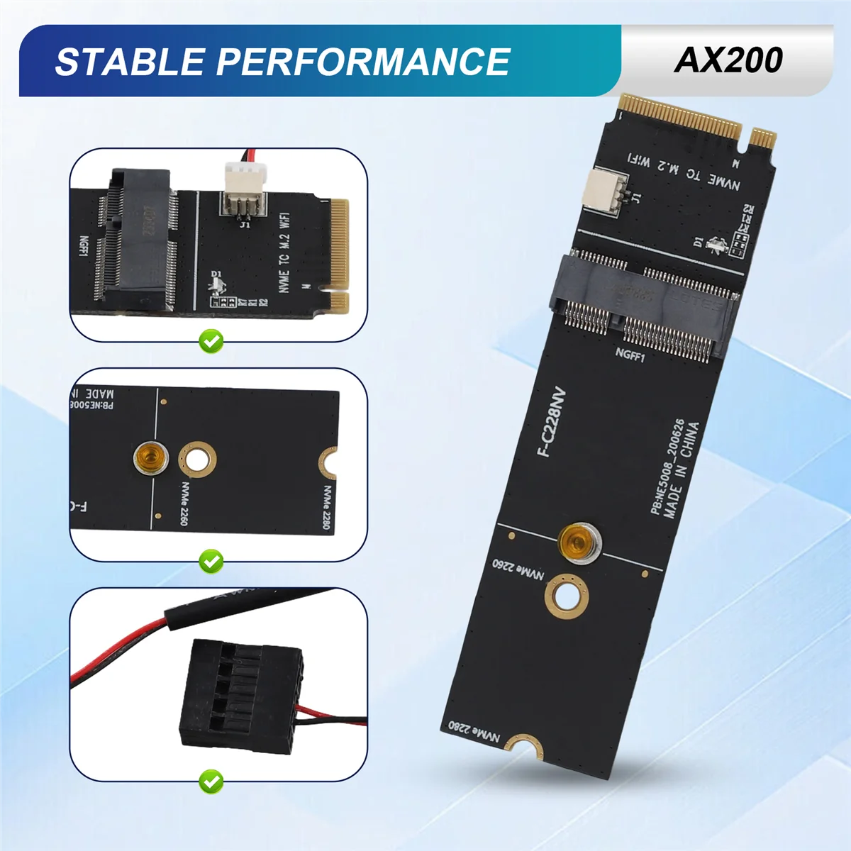 POP-lWireless M.2 A+E Key Slot to M.2 M Key Wifi Bluetooth Adapter for AX200 9260 Bcm94352Z Card NVMe PCI Express SSD
