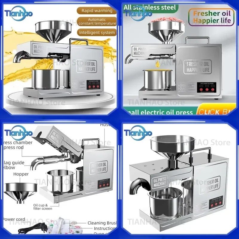 Fully Automatic Stainless Steel Hydraulic Oil Press for Sunflower Oil Processing 3-6 KG/H Edible Oil Press Machine