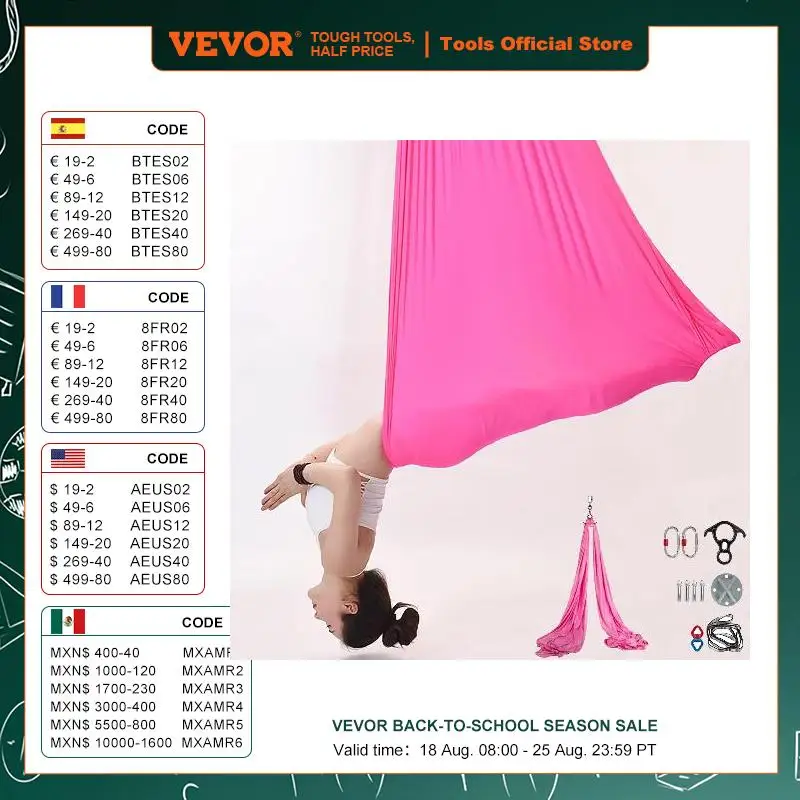 VEVOR 2.8X10M Yoga Hammock Aerial Silk for Aerial Yoga Flying Home Gym Anti-Gravity Fitness Practice Soft Durable Polyester Silk