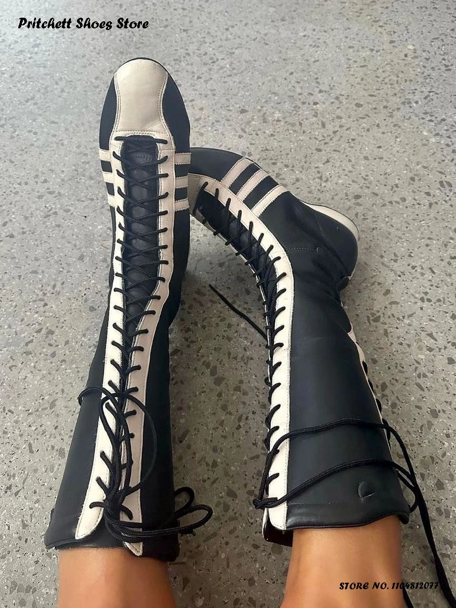 Women's Sports Style Knee-high Boots Street Style Round Toe Flat with Casual Shoes Spring Autumn Cross-tied Lace-up Modern Boots image 4
