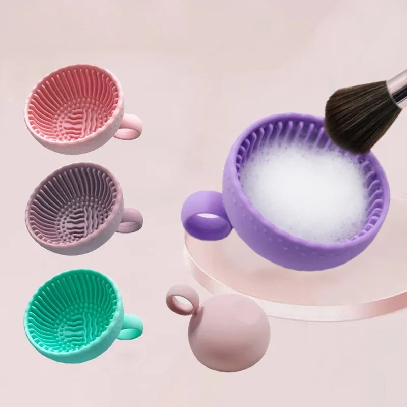 Silicone Makeup Brush Multi-Functional Cleaning Bowl Powder Puff Beauty Washing Scrubber Pad With Folding Brush Holder