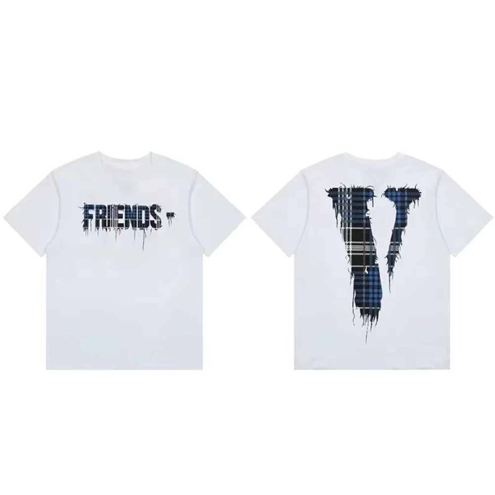 2026 Unisex Plaid Drip Letter Graphic T-shirt Oversized Short Sleeve Tee Vintage Street Print Loose Summer Cotton Trendy Top