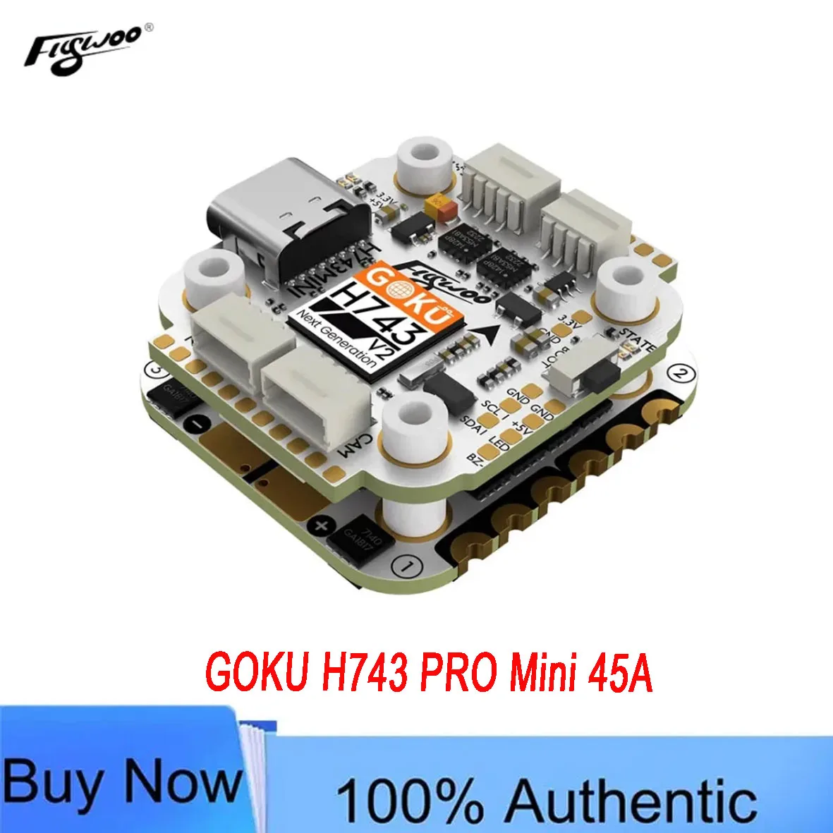 Flywoo GOKU H743 PRO Mini Flight Controller Stack - 32Bit 128K + G45M AM32 45A 4-IN-1 ESC 20*20mm for FPV Drone