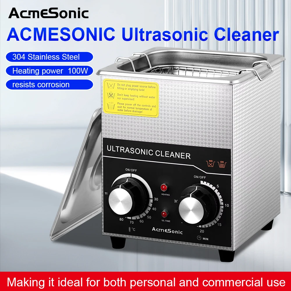 ACMESONIC Ultrasonic Cleaner 2L with Heater Sonic Cleaning for Lab Jewelry Parts Bike Coin Dental