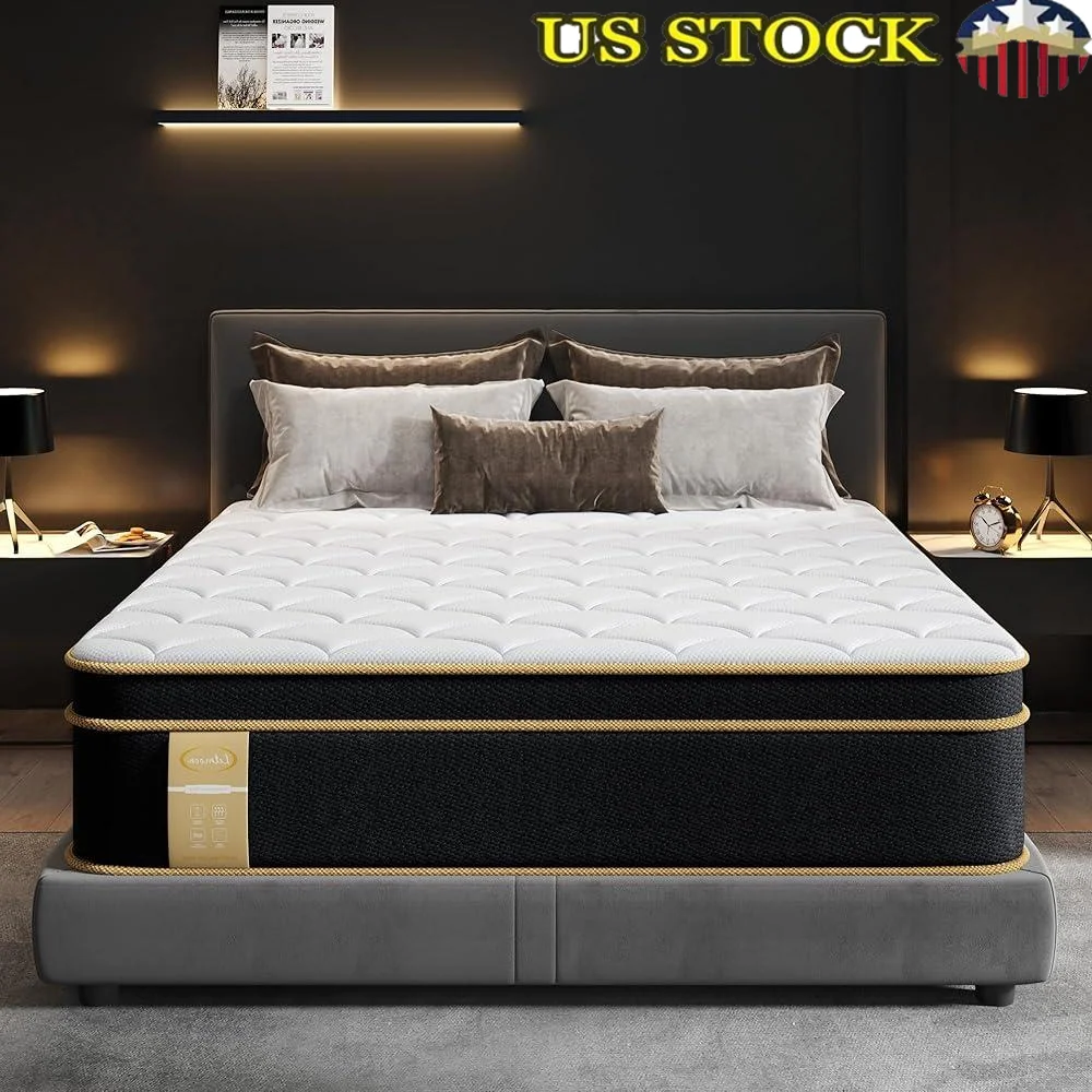 Queen Size Hybrid Mattress 14 Inch Medium Firm Gel Memory Foam Springs Pocket Coils Bed in a Box Pressure Relief Supportive